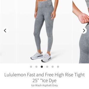 LULULEMON FAST AND FREE High Rise Tights 25” Ice Dye Wash Asphalt Grey 8